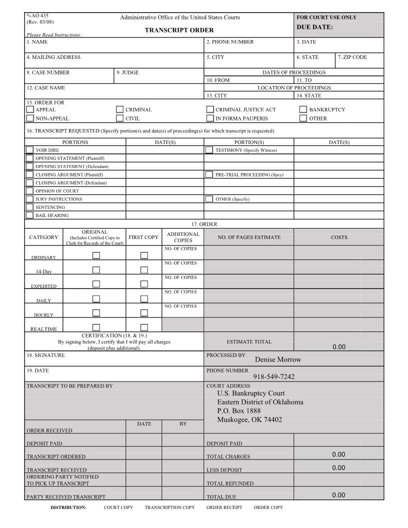 Transcript Order {LF 8007-1(A)} | Pdf Fpdf Docx | Oklahoma