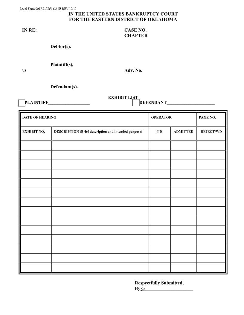 Witness And Exhibit List {9017-1 And 9017-2} | Pdf Fpdf Doc Docx | Oklahoma