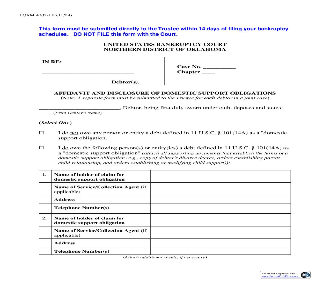 Affidavit And Disclosure Of Domestic Support Obligations {4002-1B} | Pdf Fpdf Doc Docx | Oklahoma
