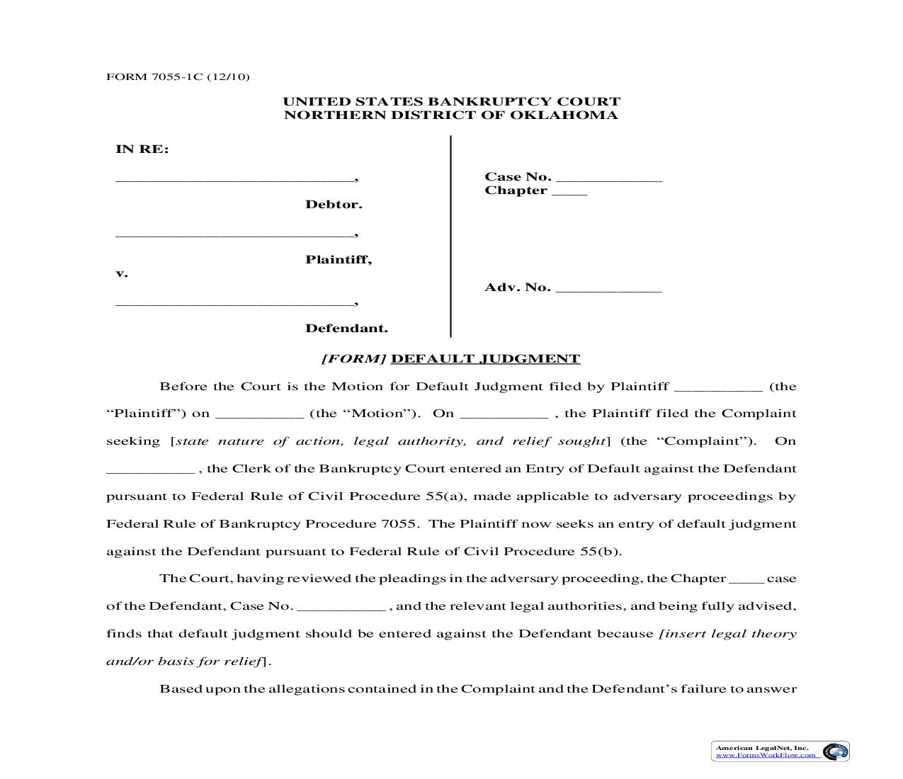 Default Judgment {7055-1C} | Pdf Fpdf Doc Docx | Oklahoma