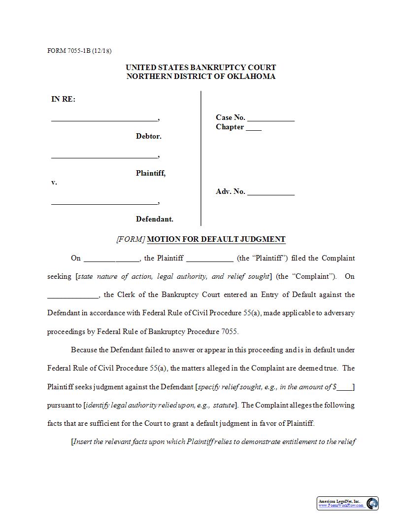 Motion For Default Judgment {7055-1B} | Pdf Fpdf Docx | Oklahoma