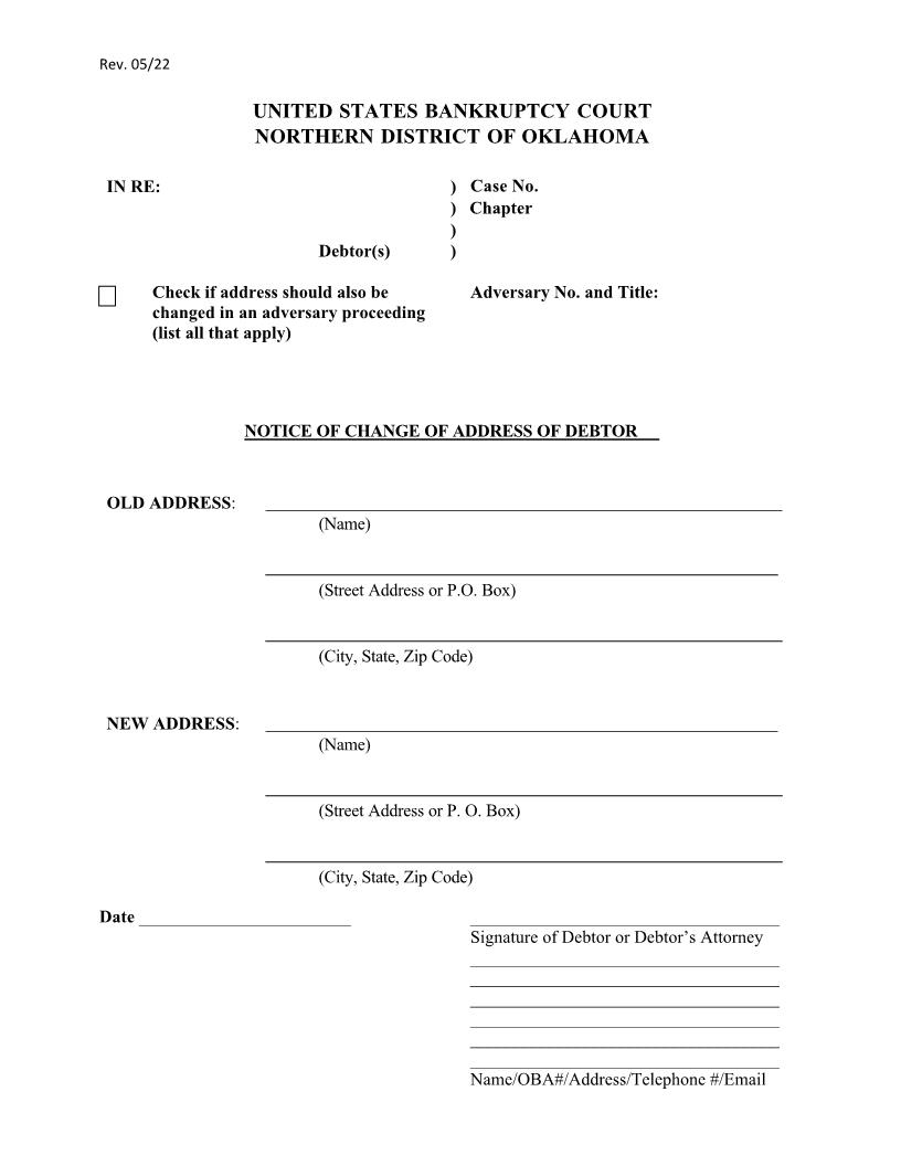 Notice Of Change Of Address Of Debtor | Pdf Fpdf Doc Docx | Oklahoma
