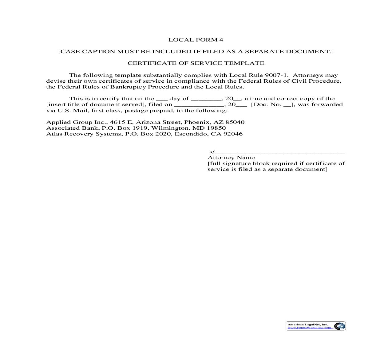 Certificate Of Service {LF 4} | Pdf Fpdf Doc Docx | Oklahoma