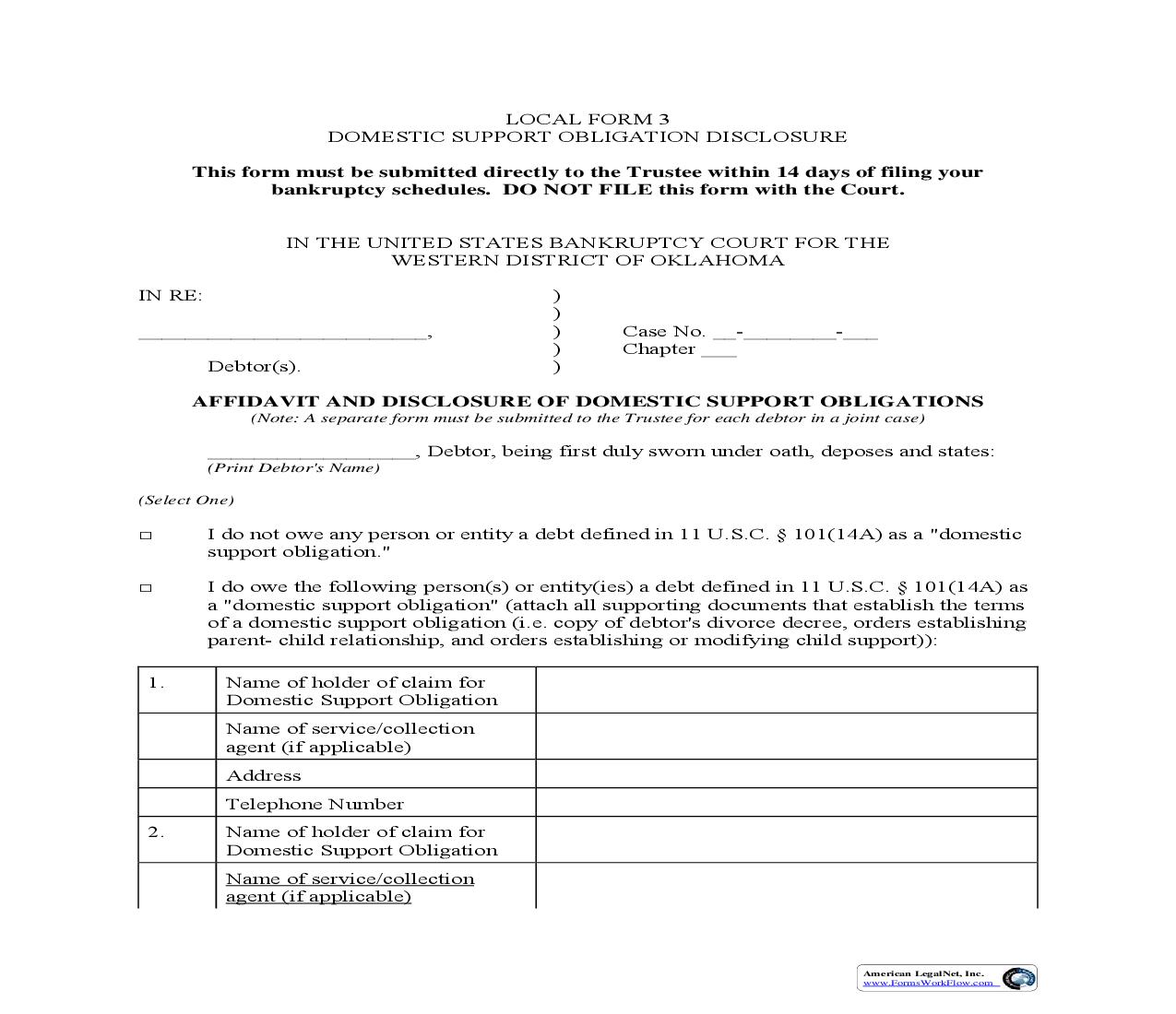 Domestic Support Obligation {LF 3} | Pdf Fpdf Doc Docx | Oklahoma