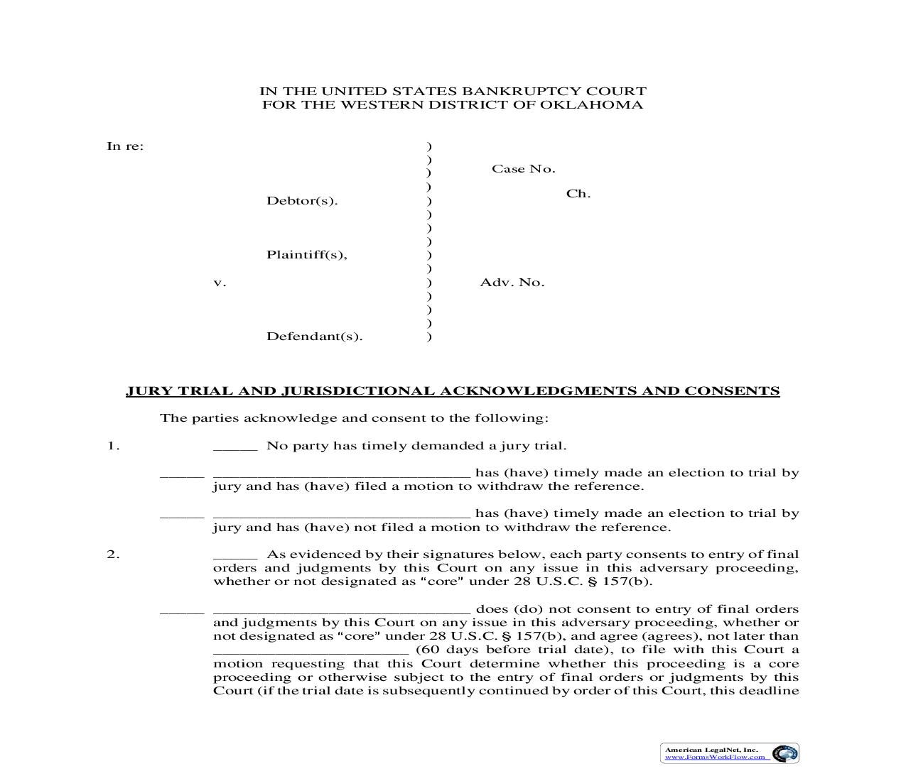 Jury Trial Consent | Pdf Fpdf Doc Docx | Oklahoma