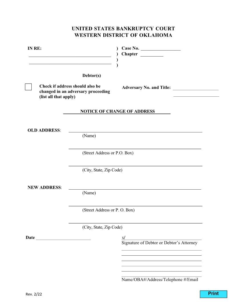 Notice Of Change Of Address | Pdf Fpdf Docx | Oklahoma