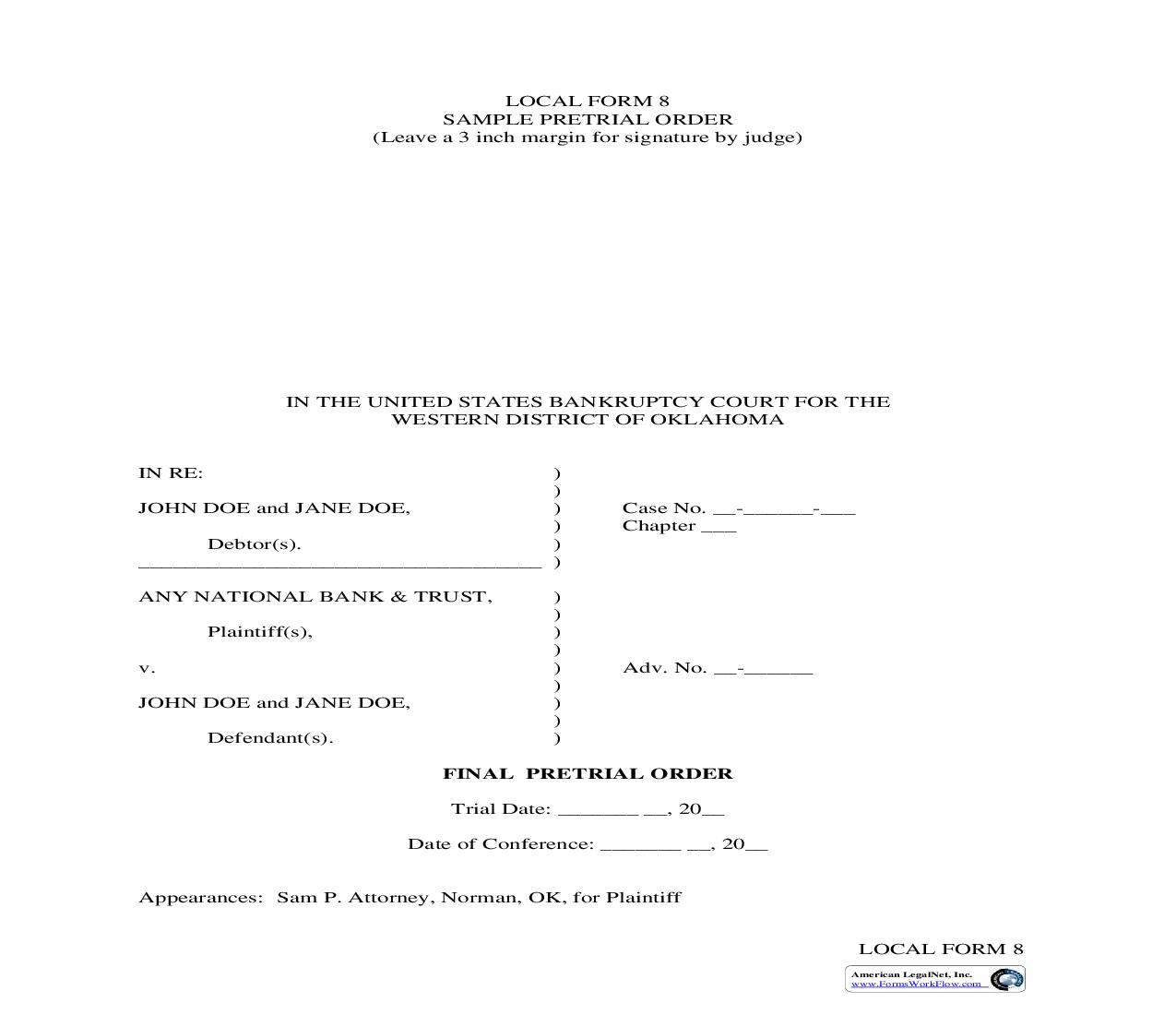 Sample Pretrial Order {LF 8} | Pdf Fpdf Doc Docx | Oklahoma