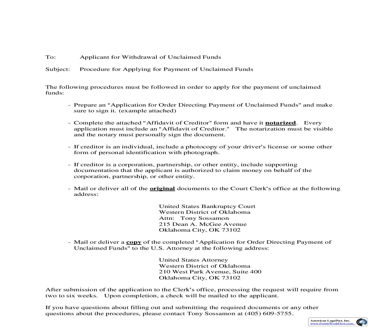 Unclaimed Funds {LF 5} | Pdf Fpdf Doc Docx | Oklahoma