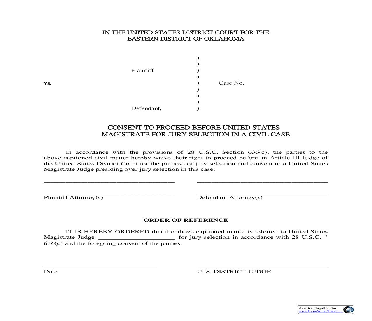 Consent Form (Civil Case Jury Selection Only) | Pdf Fpdf Doc Docx | Oklahoma