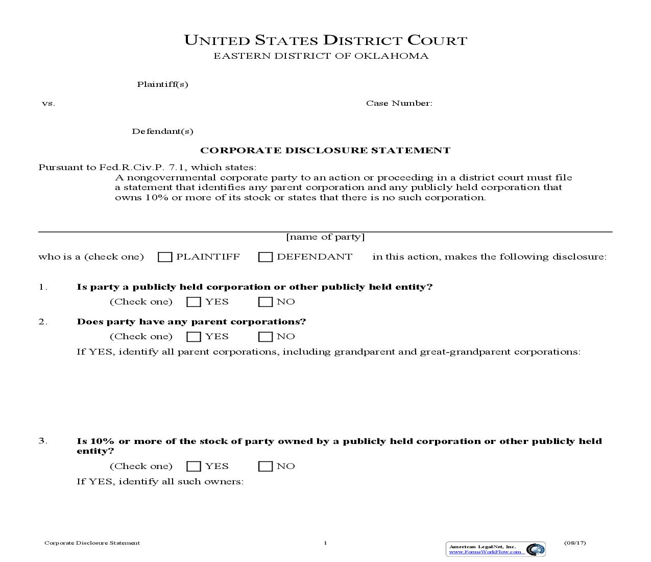 Corporate Disclosure Statement | Pdf Fpdf Doc Docx | Oklahoma