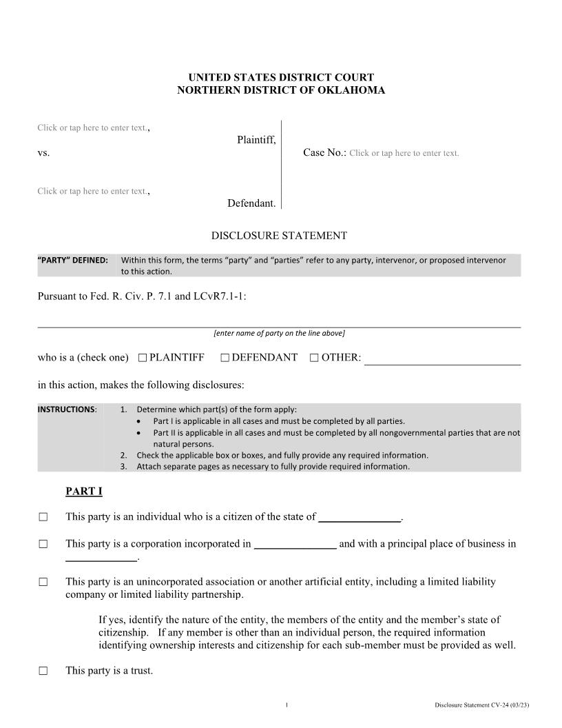 Corporate Disclosure Statement {CV-24} | Pdf Fpdf Doc Docx | Oklahoma