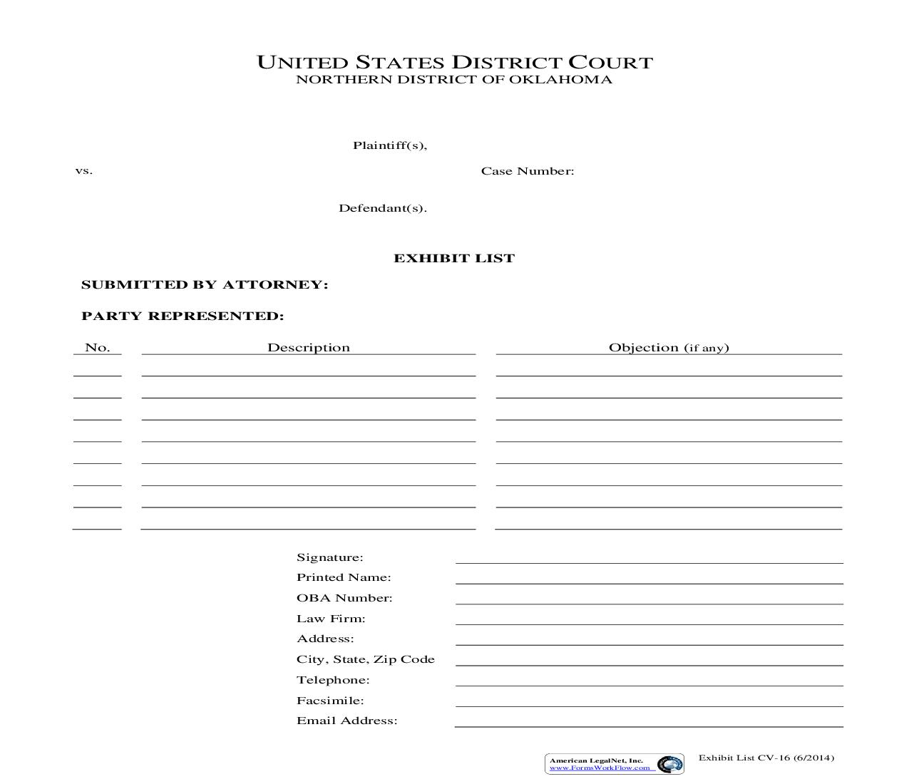 Exhibit List {CV-16} | Pdf Fpdf Doc Docx | Oklahoma