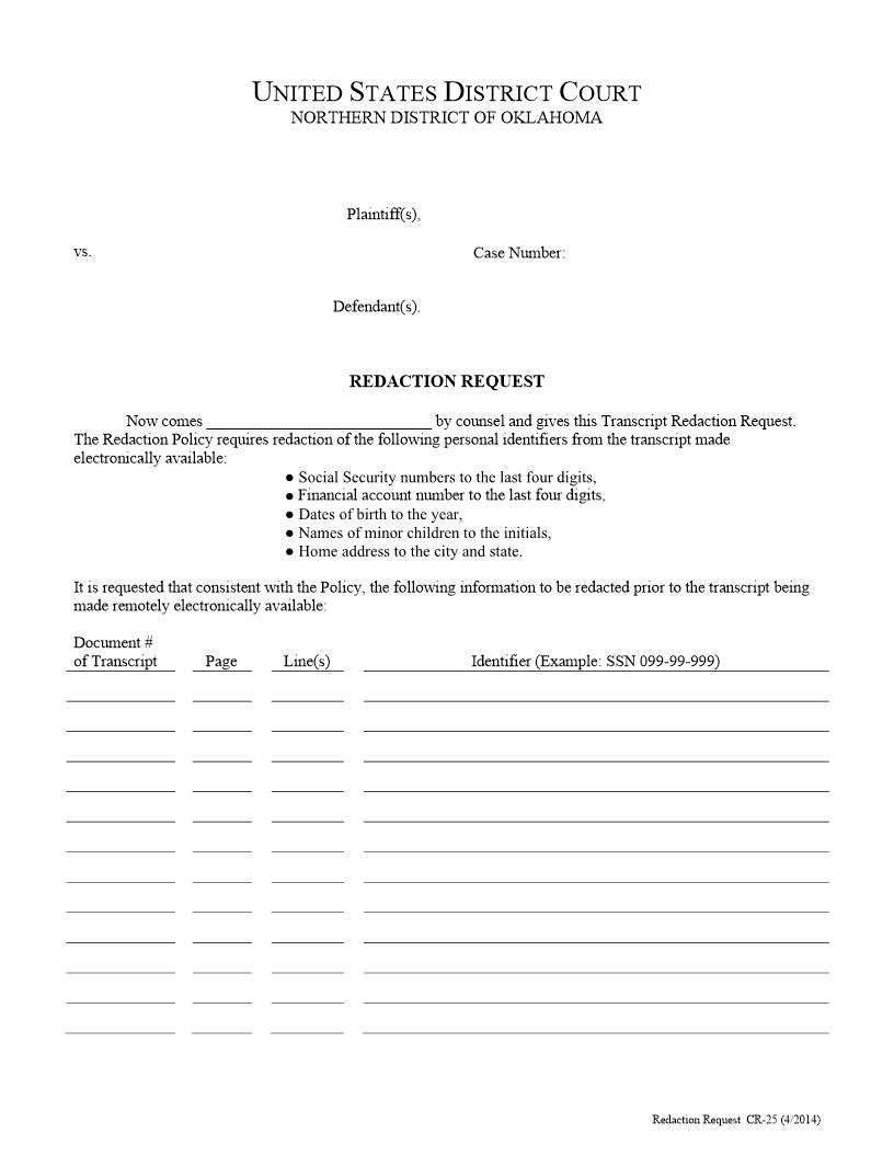 Redaction Request {CR-25} | Pdf Fpdf Docx | Oklahoma