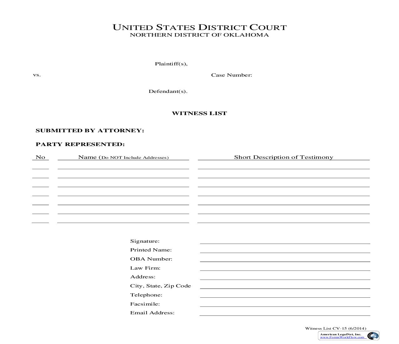 Witness List {CV-15} | Pdf Fpdf Doc Docx | Oklahoma