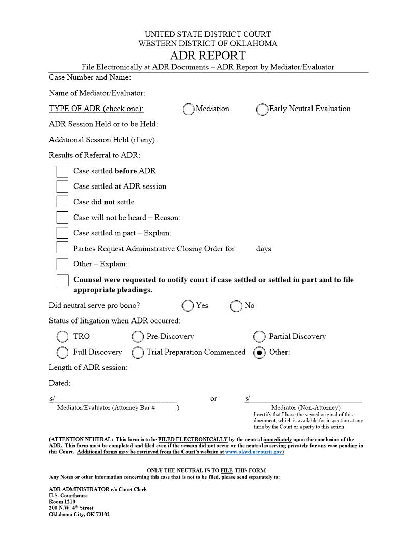 ADR Report | Pdf Fpdf Doc Docx | Oklahoma