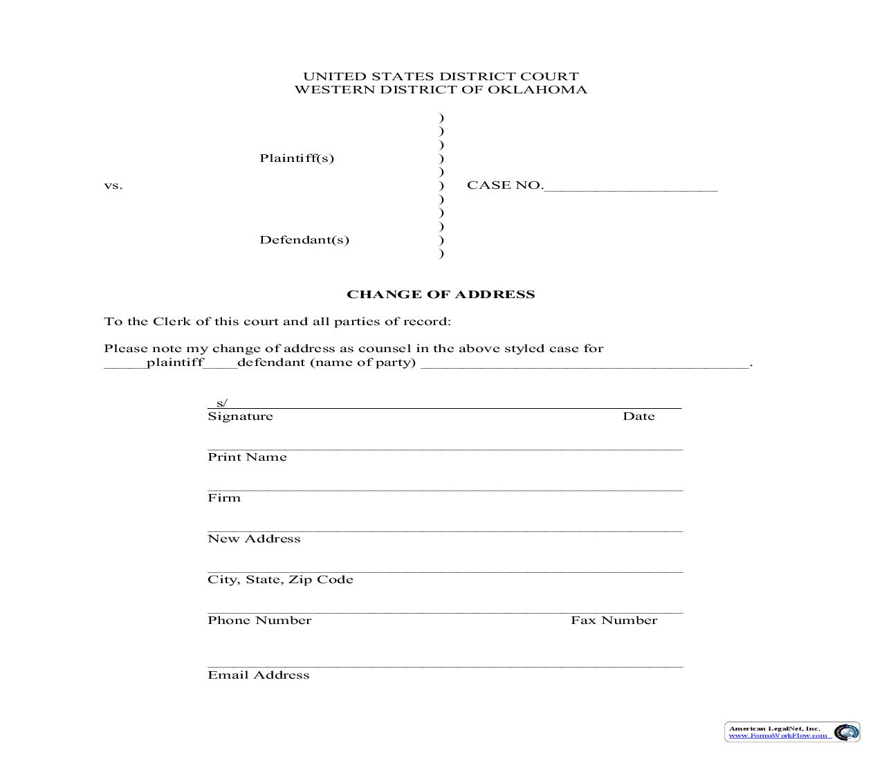 Attorney Change Of Address | Pdf Fpdf Doc Docx | Oklahoma