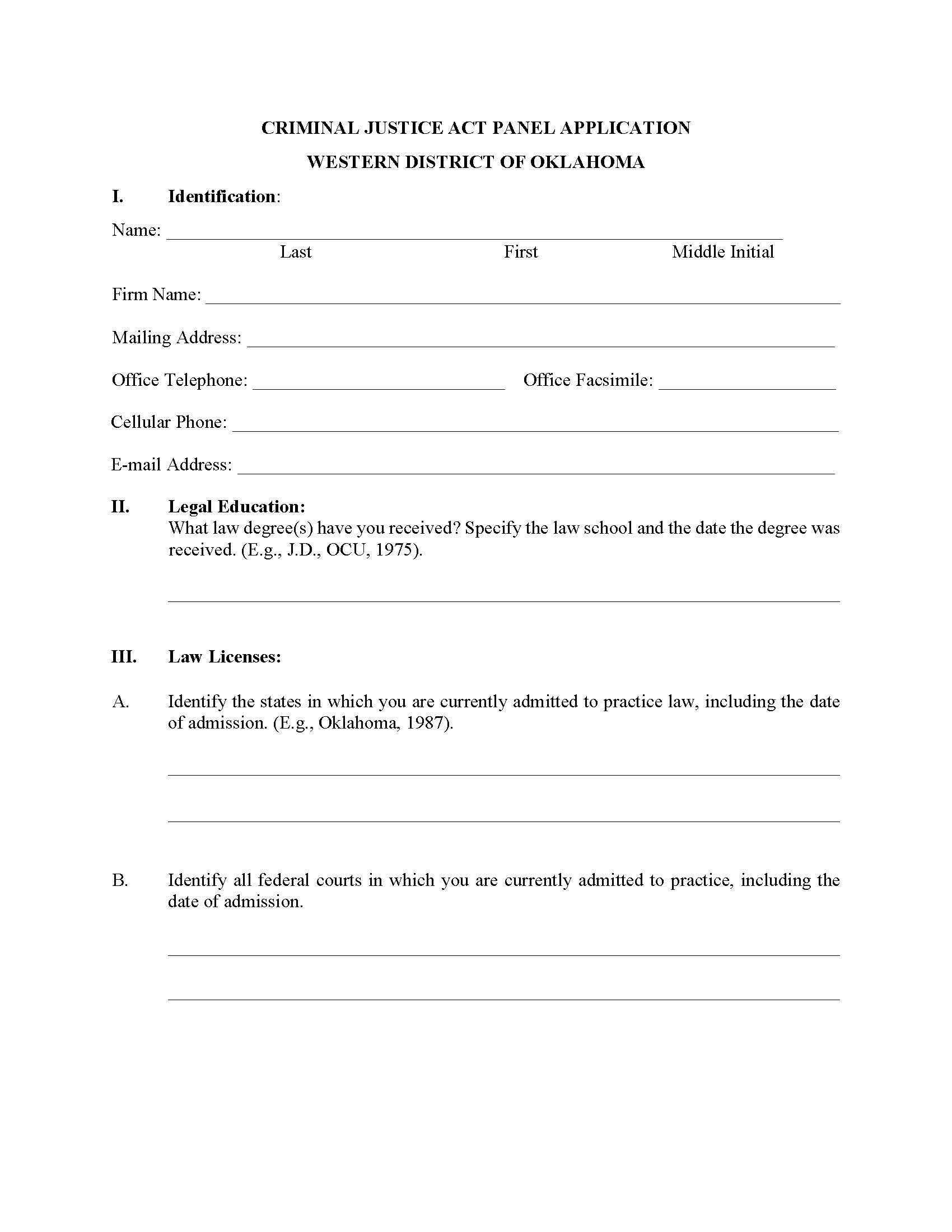 CJA Panel Application | Pdf Fpdf Doc Docx | Oklahoma