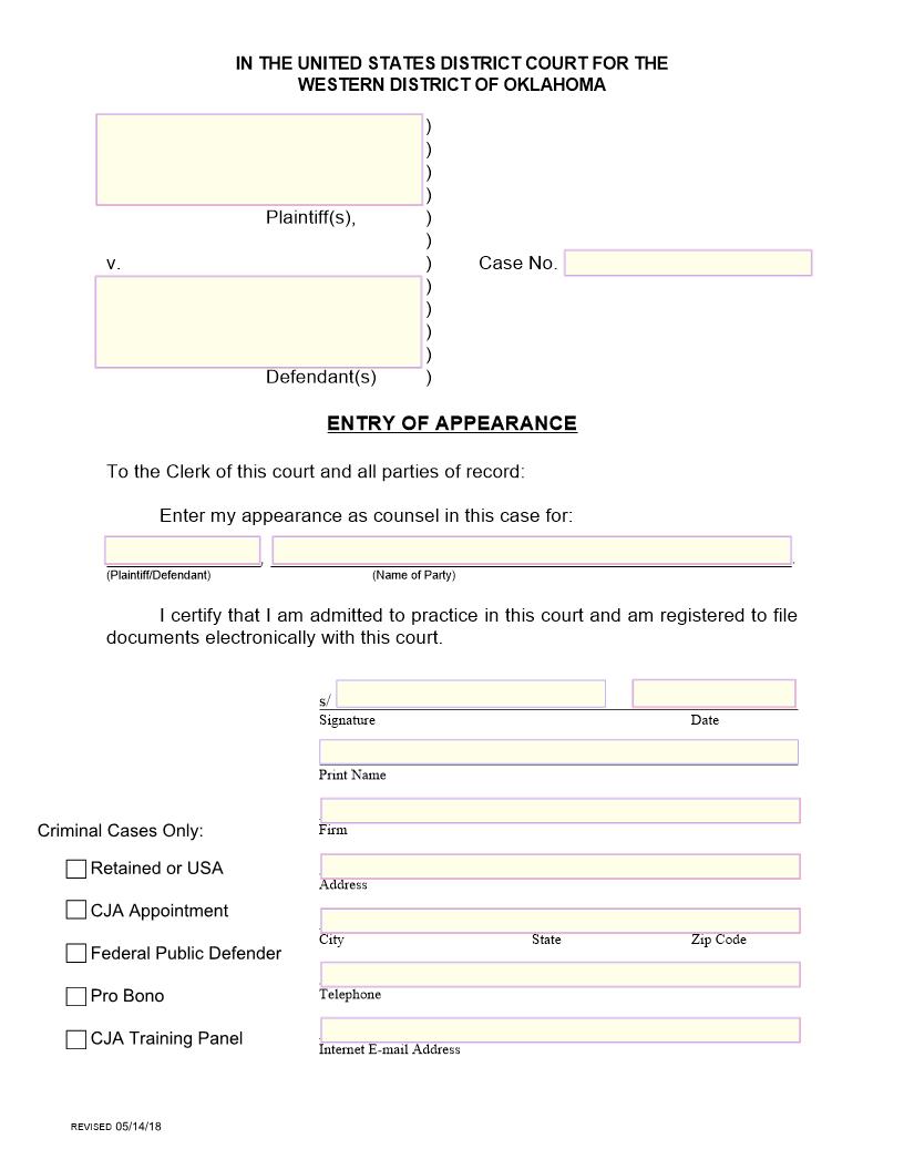 Entry Of Appearance | Pdf Fpdf Doc Docx | Oklahoma