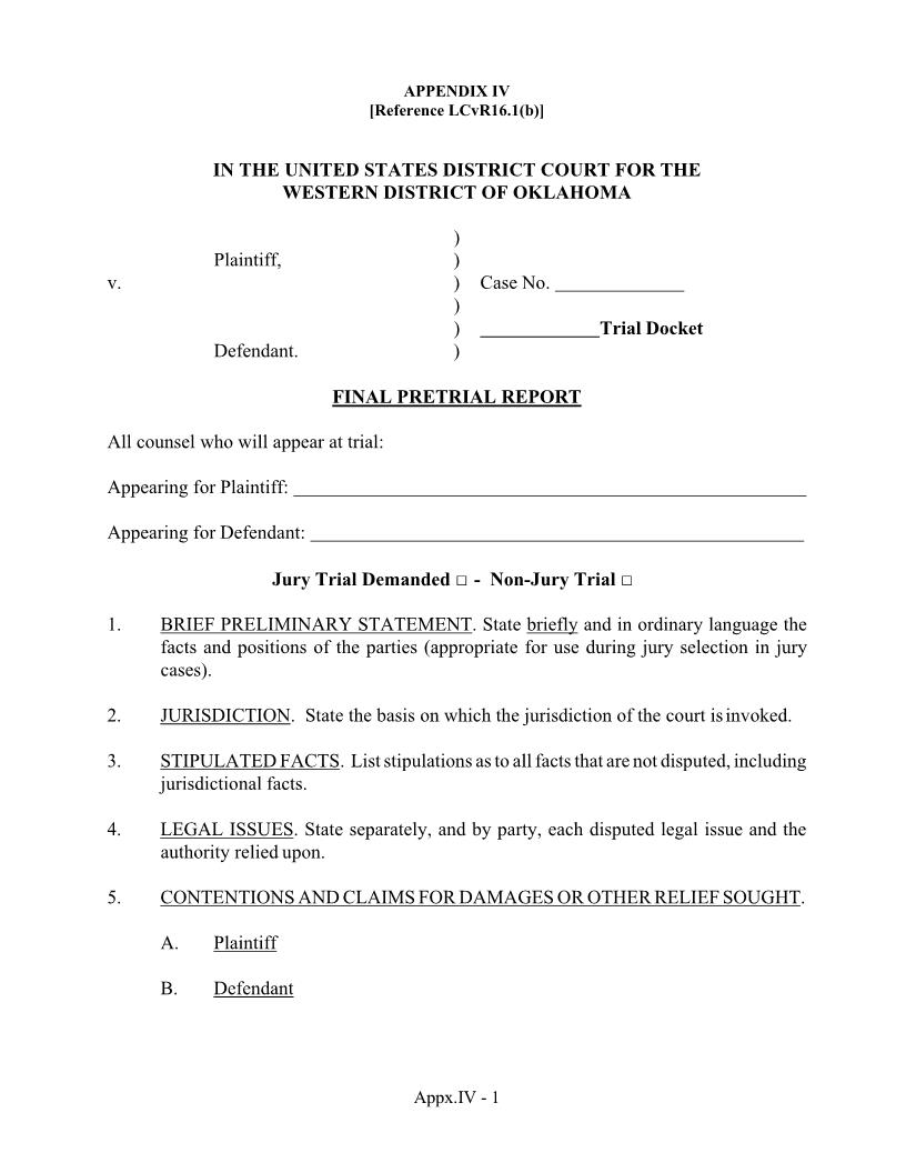 Final Pretrial Report | Pdf Fpdf Doc Docx | Oklahoma