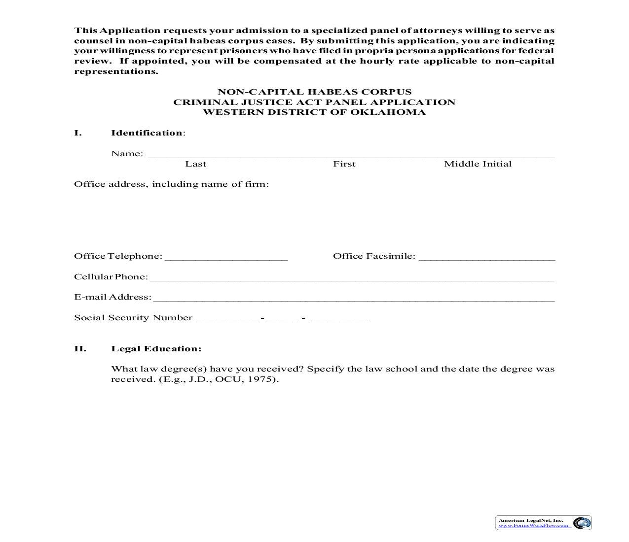 Non Capital Habeas Corpus Application | Pdf Fpdf Doc Docx | Oklahoma