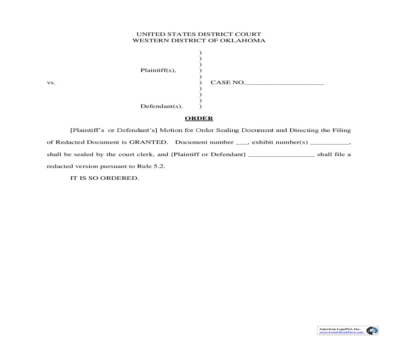 Order On Motion To Seal And Redact | Pdf Fpdf Doc Docx | Oklahoma