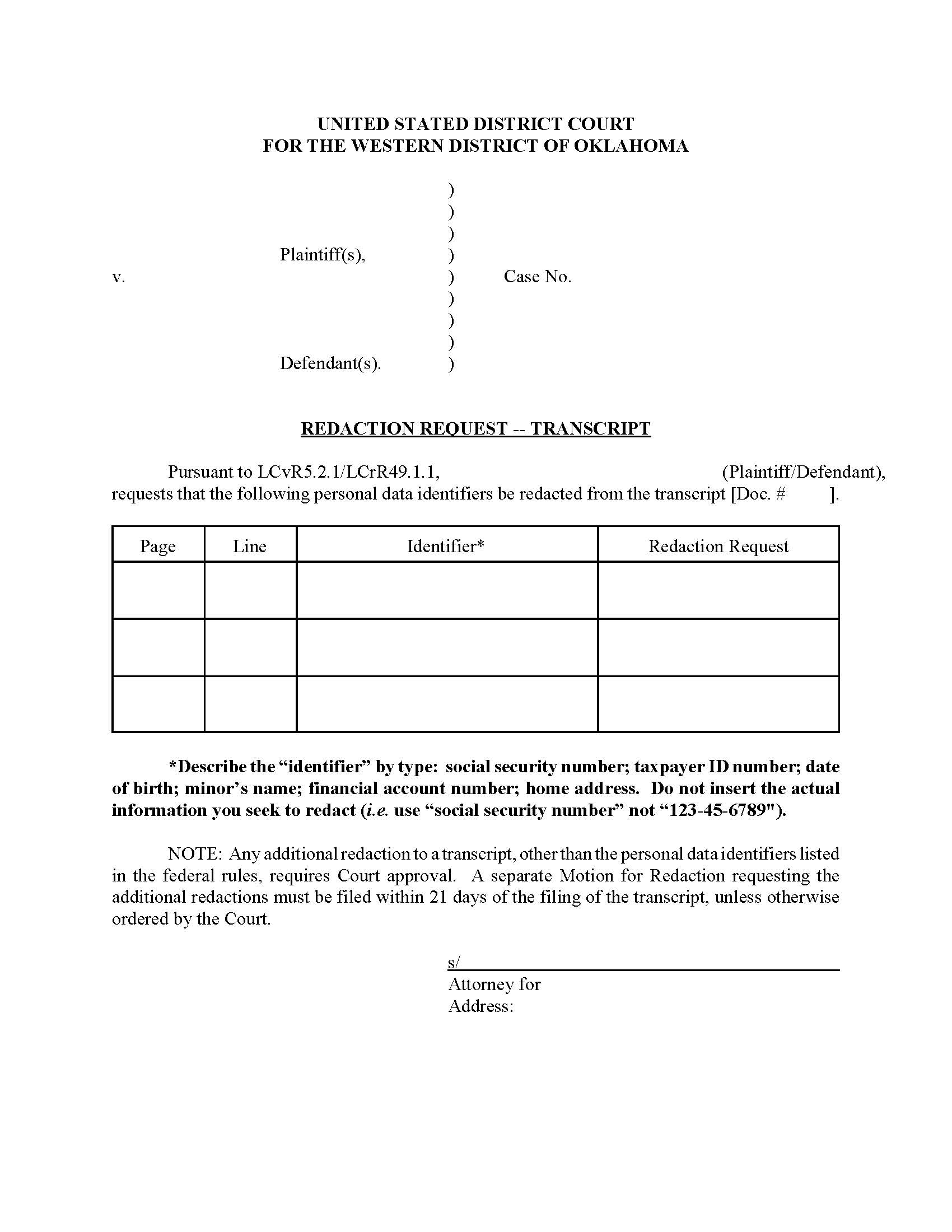 Redaction Request Transcript | Pdf Fpdf Doc Docx | Oklahoma