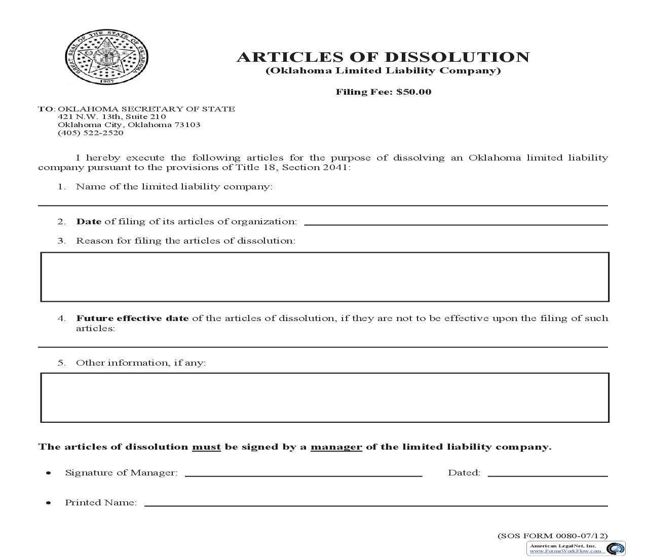 Articles Of Dissolution {0080} | Pdf Fpdf Doc Docx | Oklahoma