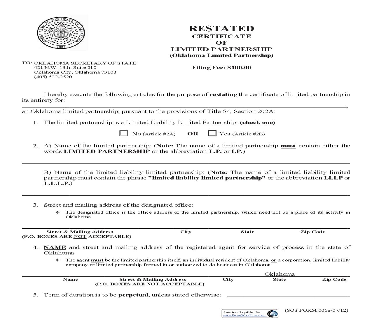 Restated Certificate {0068} | Pdf Fpdf Doc Docx | Oklahoma