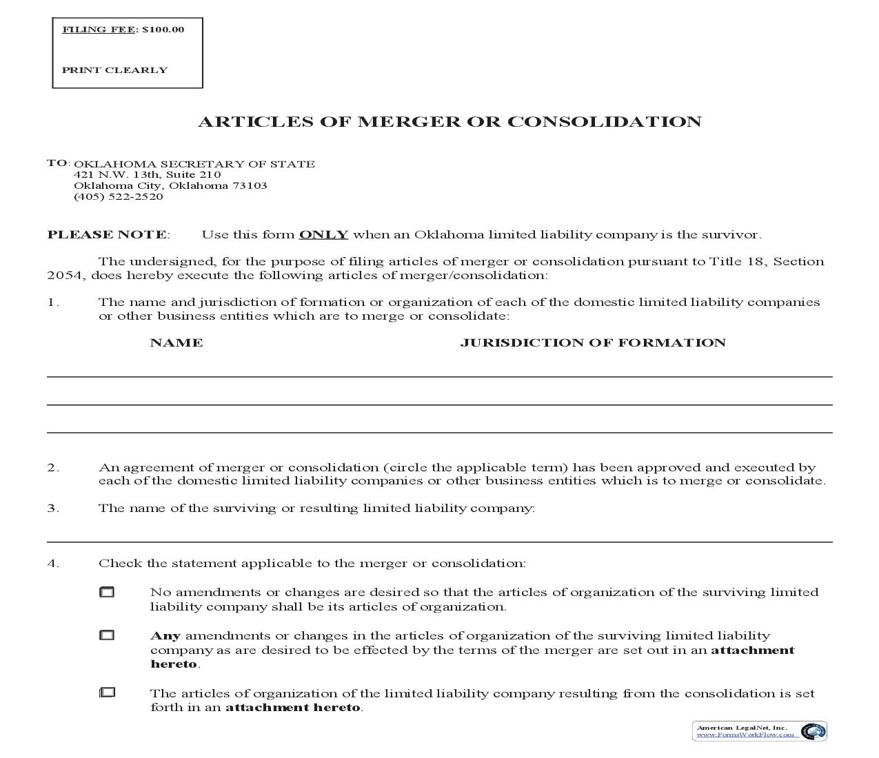 Articles Of Merger Or Consolidation {0085} | Pdf Fpdf Doc Docx | Oklahoma