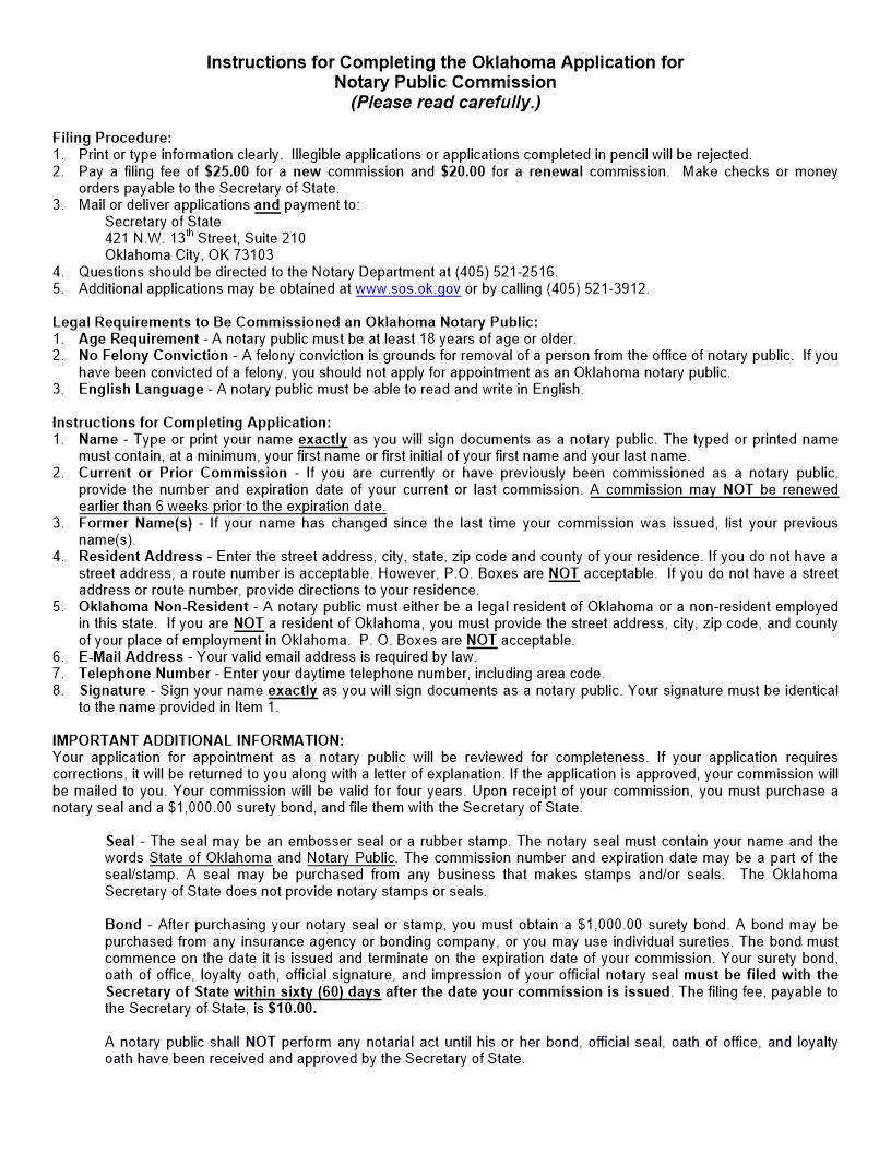 Application For Notary Public Commission | Pdf Fpdf Docx | Oklahoma