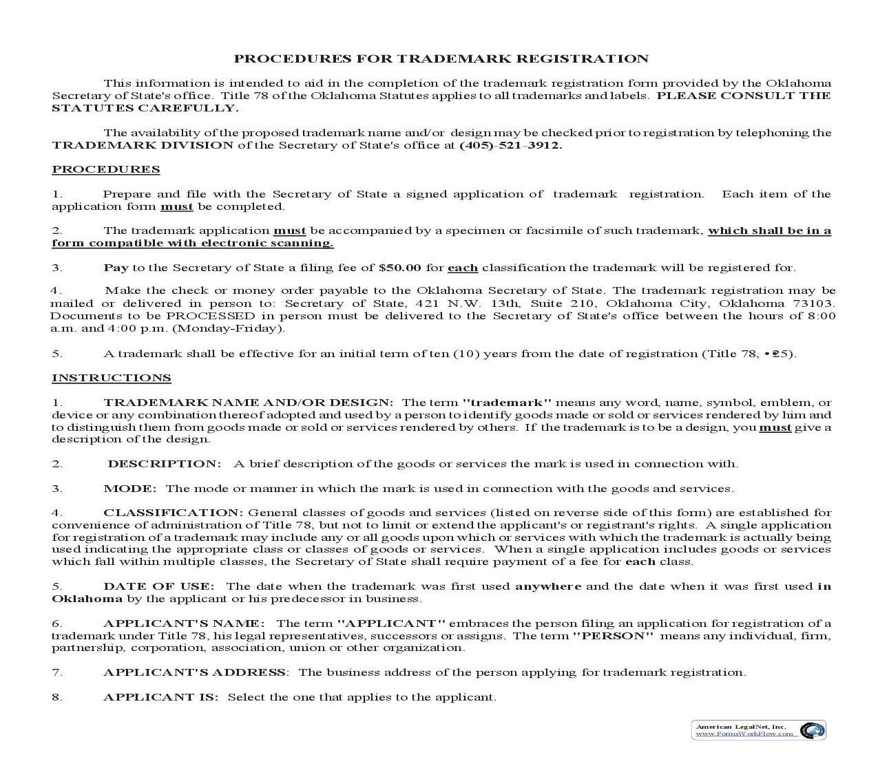 Trademark Registration {0045} | Pdf Fpdf Doc Docx | Oklahoma
