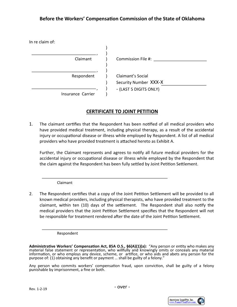 Certificate To Joint Petition | Pdf Fpdf Doc Docx | Oklahoma