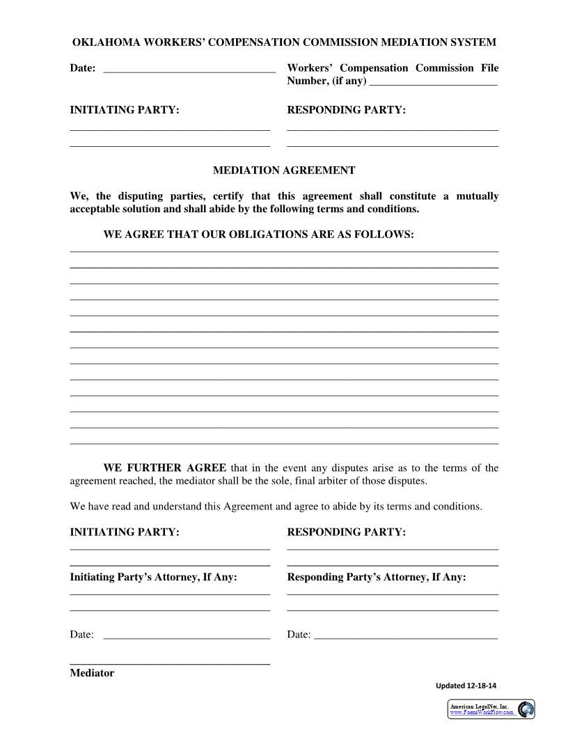 Mediation Agreement | Pdf Fpdf Docx | Oklahoma