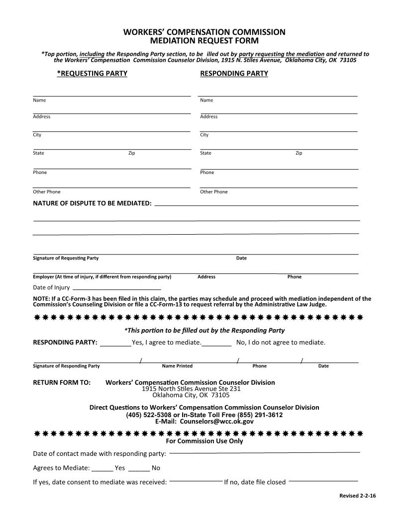 Mediation Request Form | Pdf Fpdf Doc Docx | Oklahoma