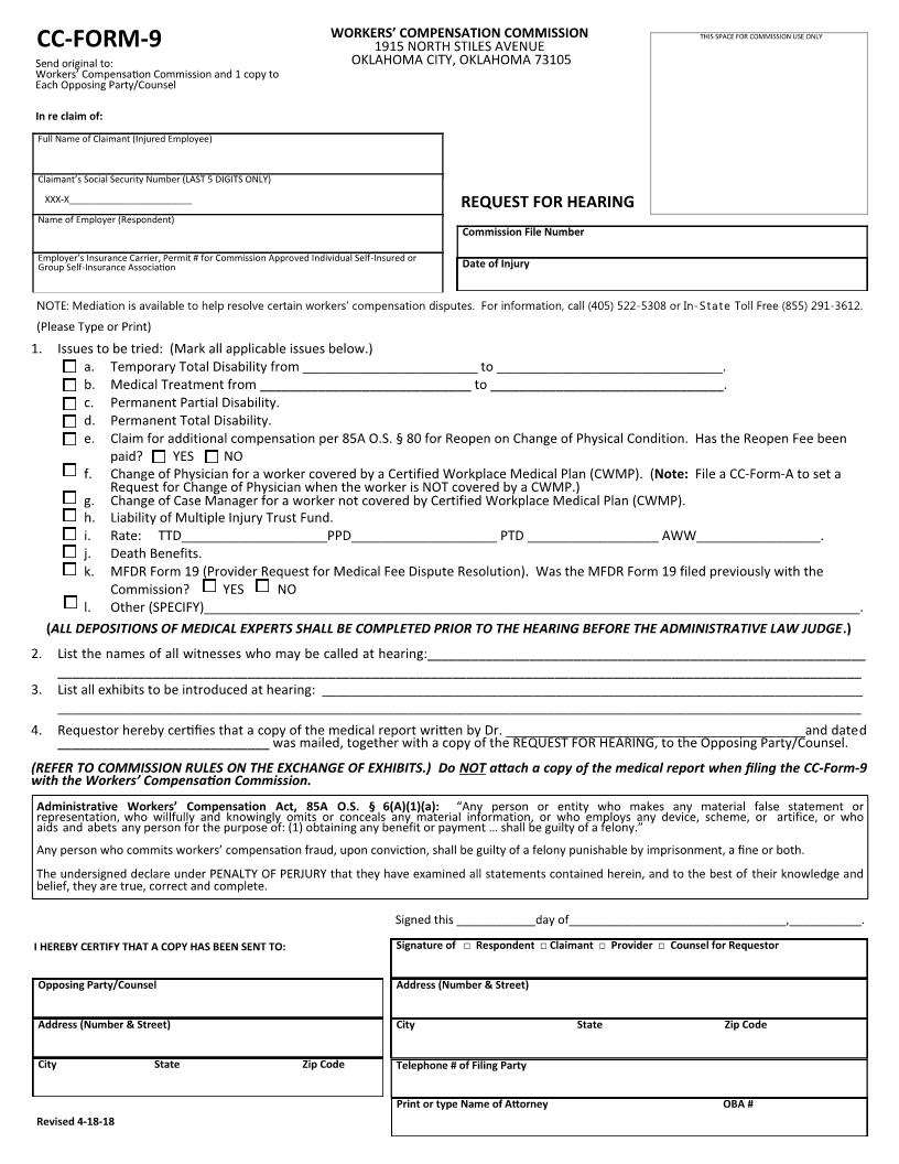 Motion To Set For Trial {9} | Pdf Fpdf Doc Docx | Oklahoma