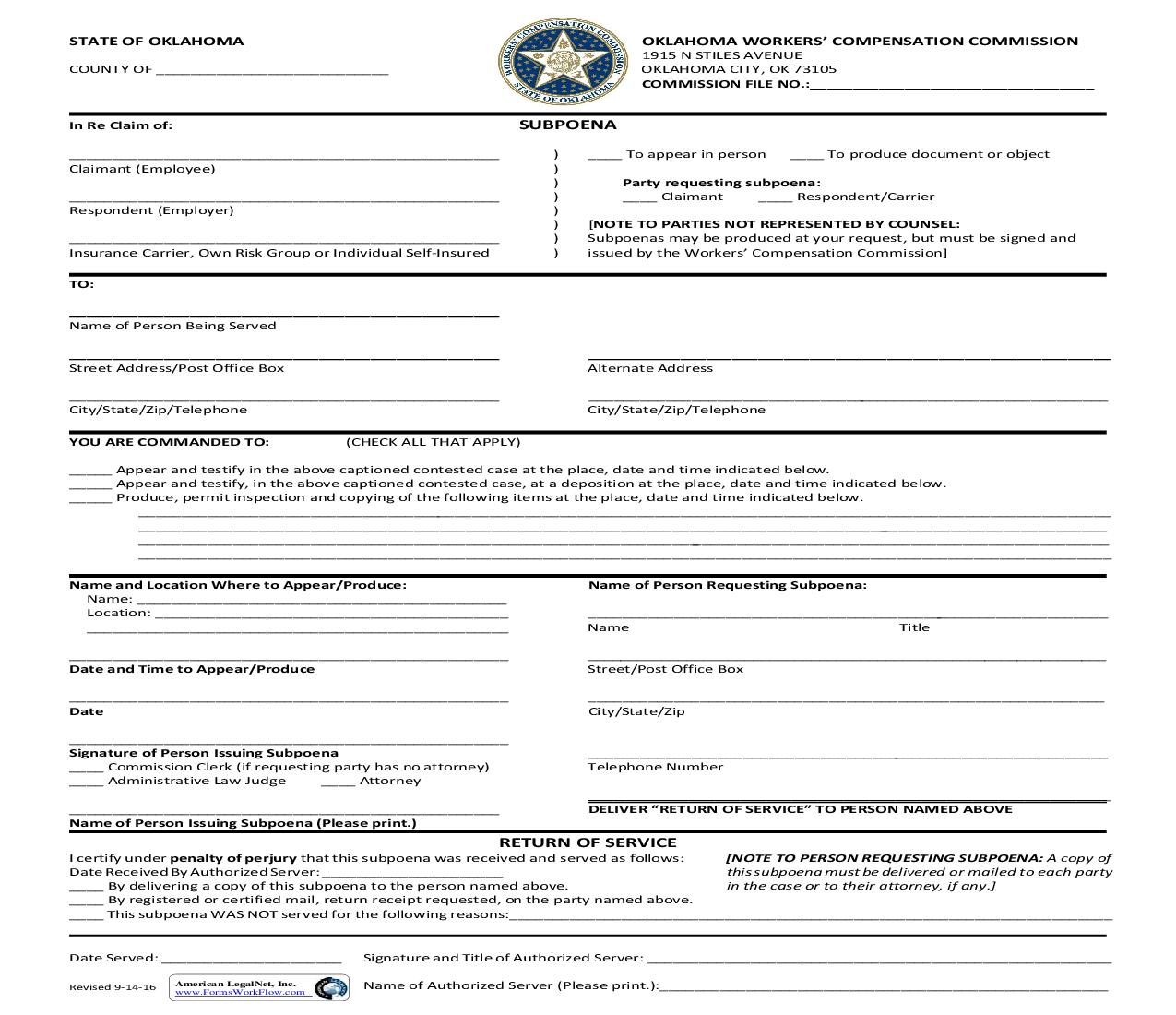 Subpoena (OKC) | Pdf Fpdf Doc Docx | Oklahoma