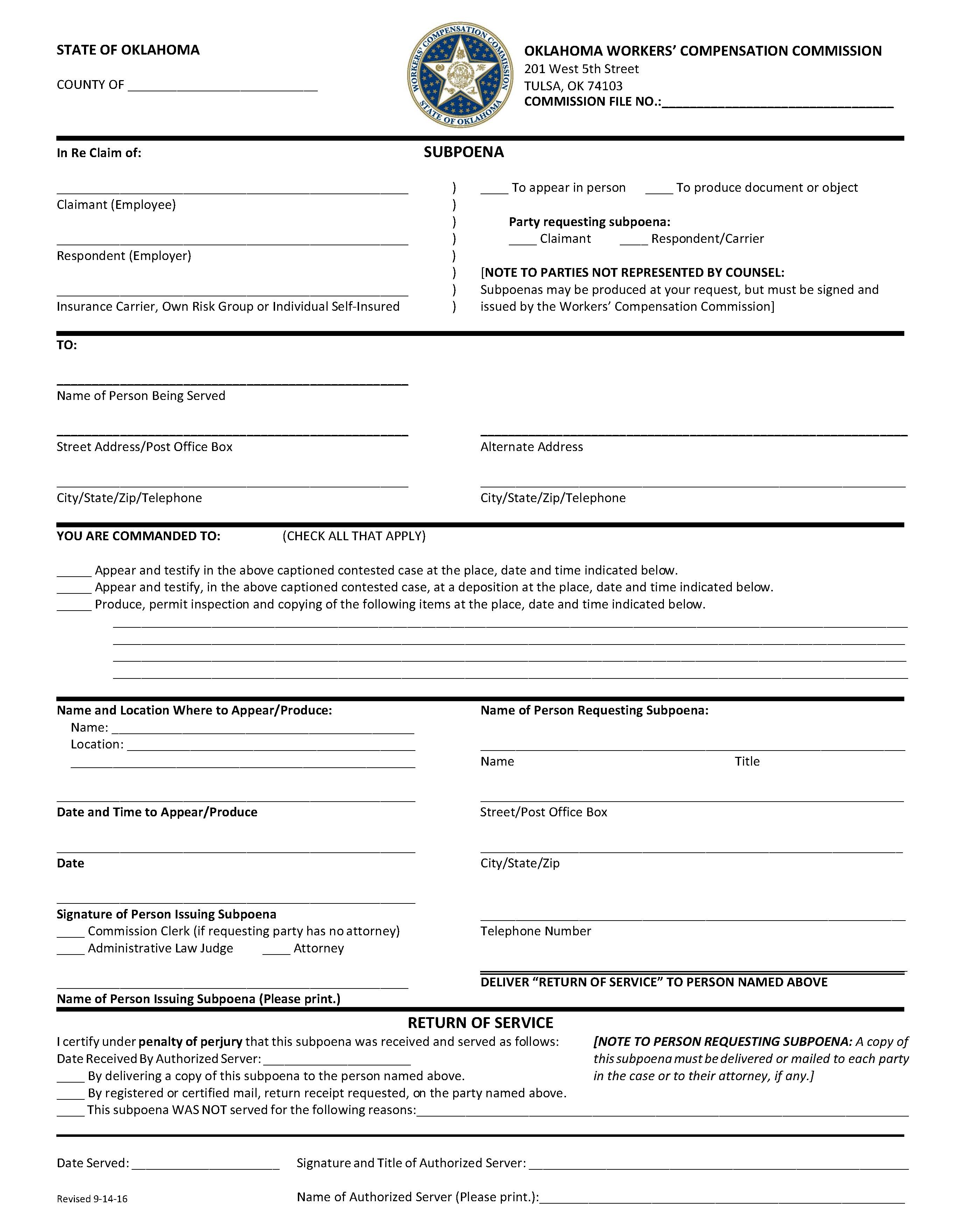 Subpoena (Tulsa) | Pdf Fpdf Doc Docx | Oklahoma