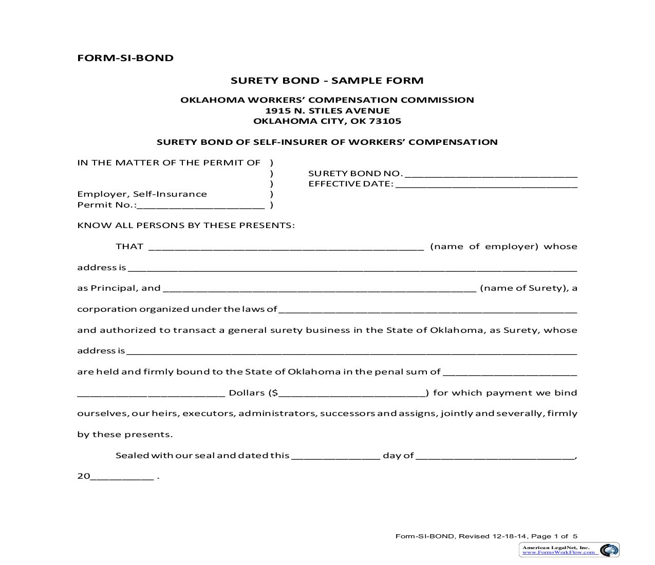 Surety Bond {Form-SI-Bond} | Pdf Fpdf Doc Docx | Oklahoma