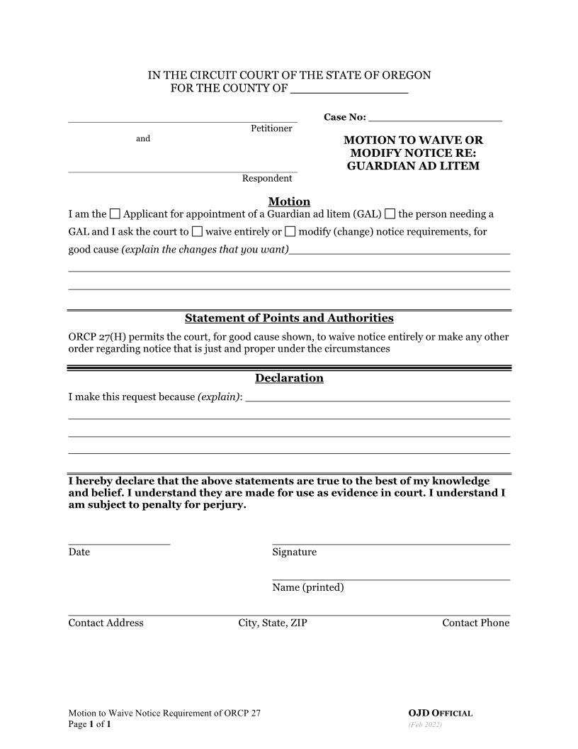 Modification Of GAL Petitoner vs Respondent | Pdf Fpdf Docx | Oregon