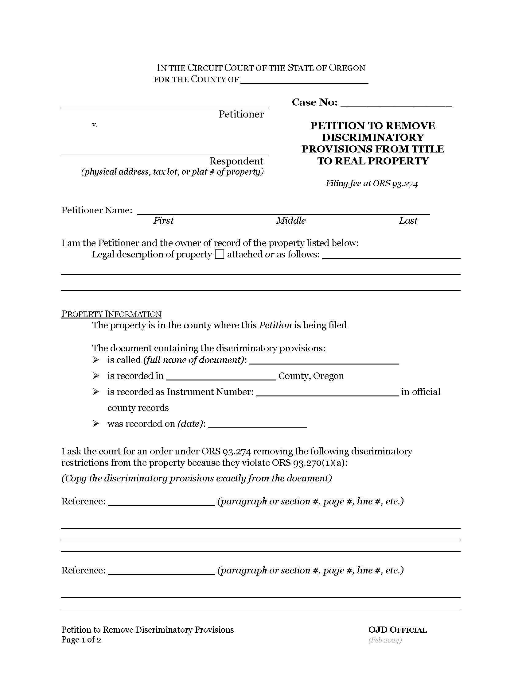 Petition To Remove Discriminatory Provisions From Title | Pdf Fpdf Docx | Oregon