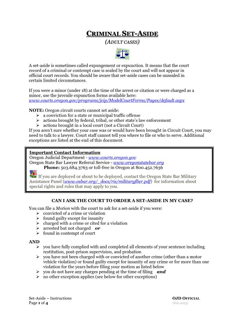 Criminal Or Arrest Record Set Aside (Adult Cases) | Pdf Fpdf Docx | Oregon