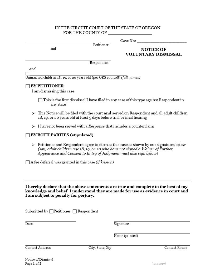 Notice Of Voluntary Dismissal | Pdf Fpdf Docx | Oregon