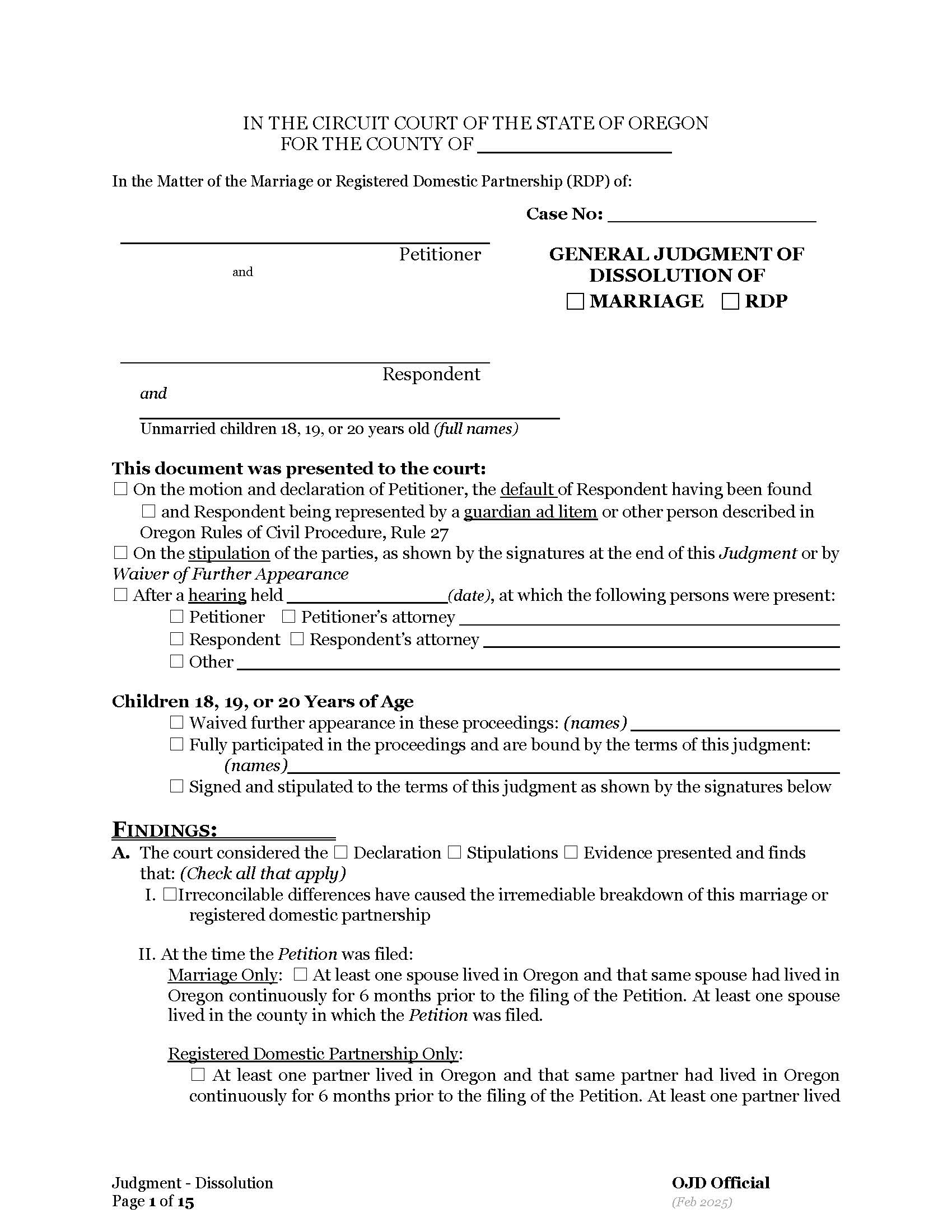 General Judgment Of Dissolution Of Marriage | Pdf Fpdf Docx | Oregon