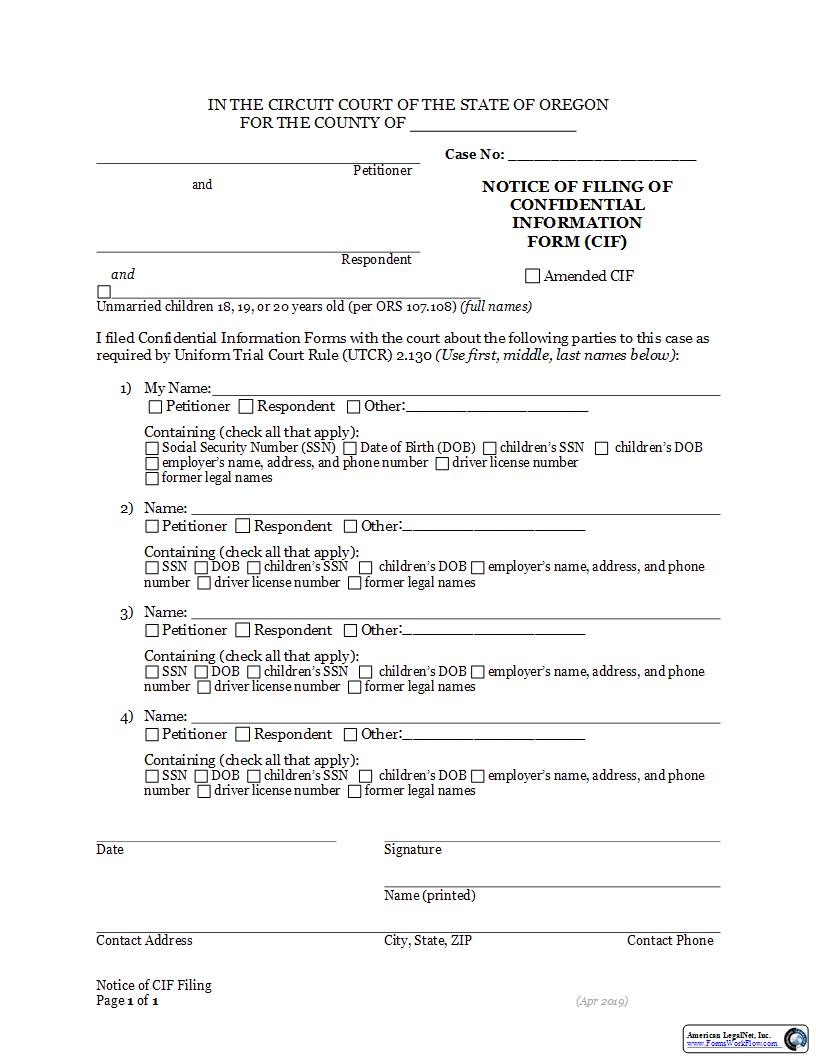 Notice Of Filing Of CIF | Pdf Fpdf Docx | Oregon