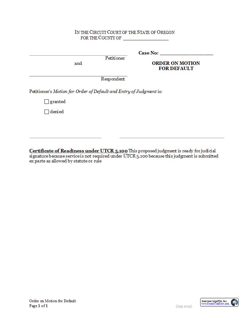 Order On Motion For Default | Pdf Fpdf Docx | Oregon