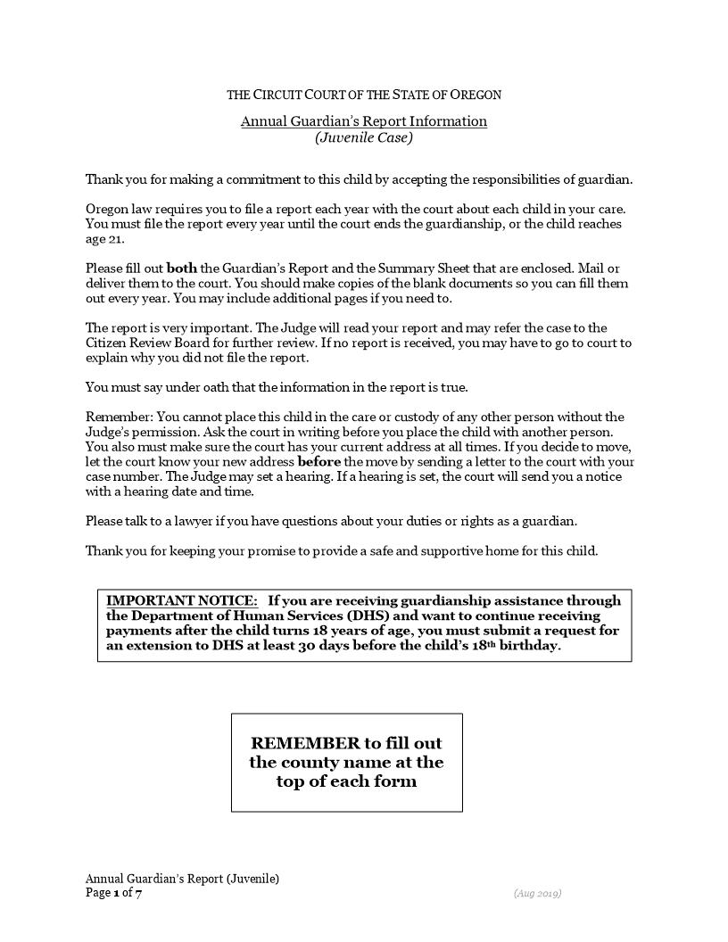 Annual Guardians Report - Juvenile | Pdf Fpdf Docx | Oregon