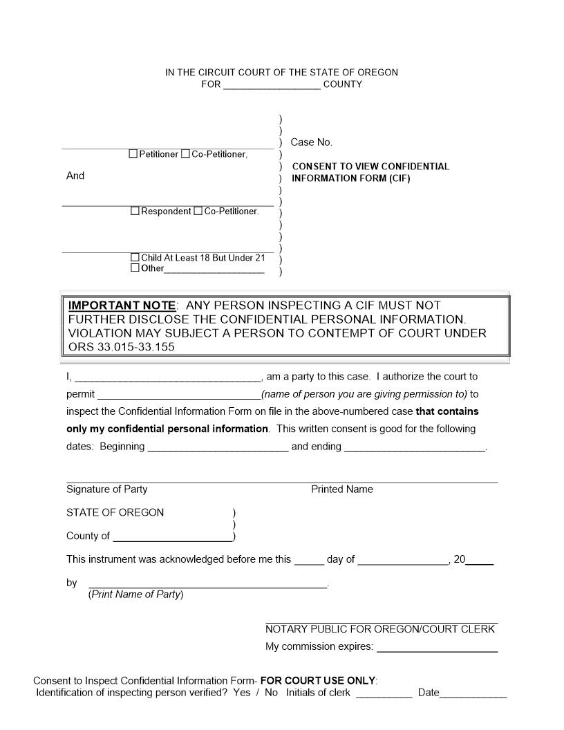 Consent To Inspect CIF Form | Pdf Fpdf Docx | Oregon