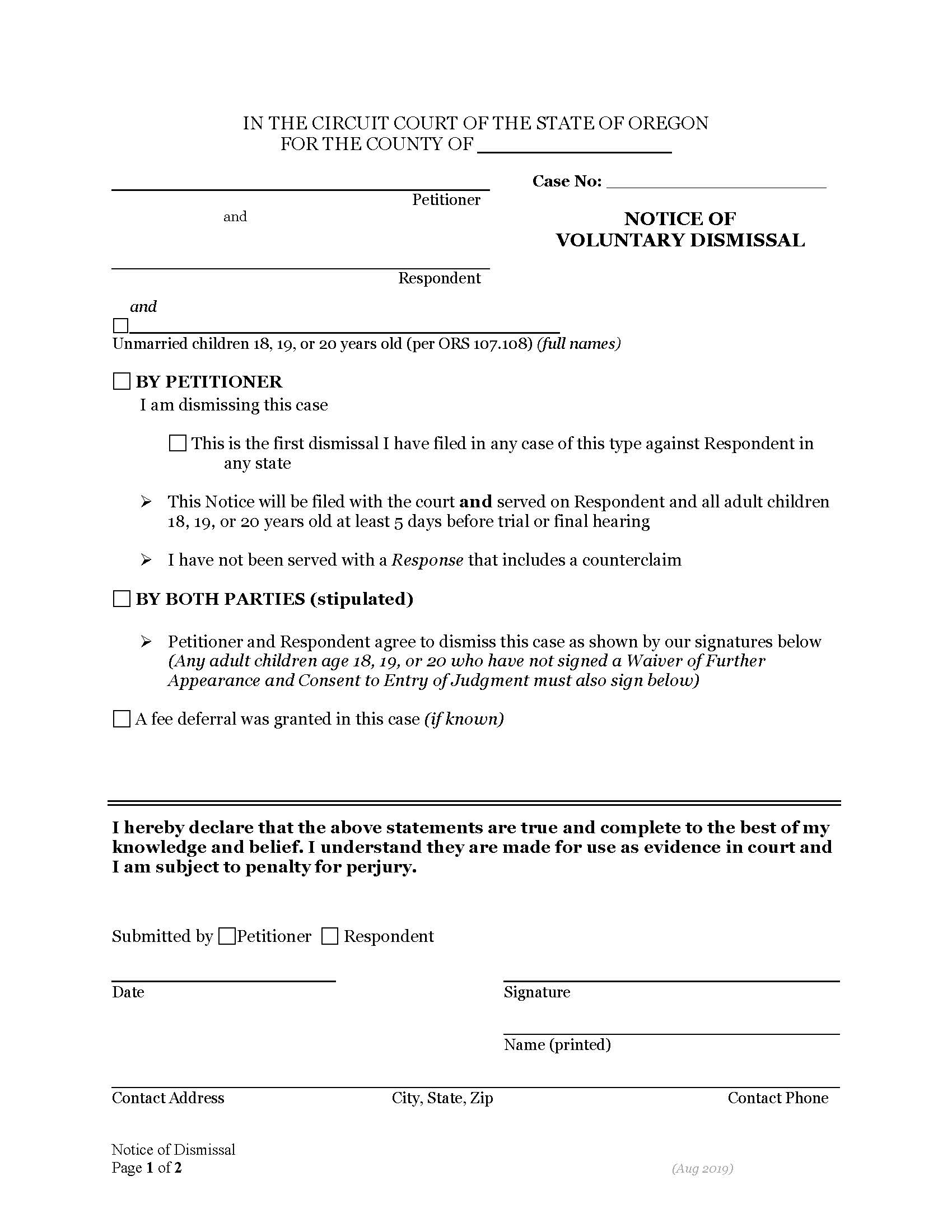 Notice And Judgment Of Dismissal | Pdf Fpdf Docx | Oregon
