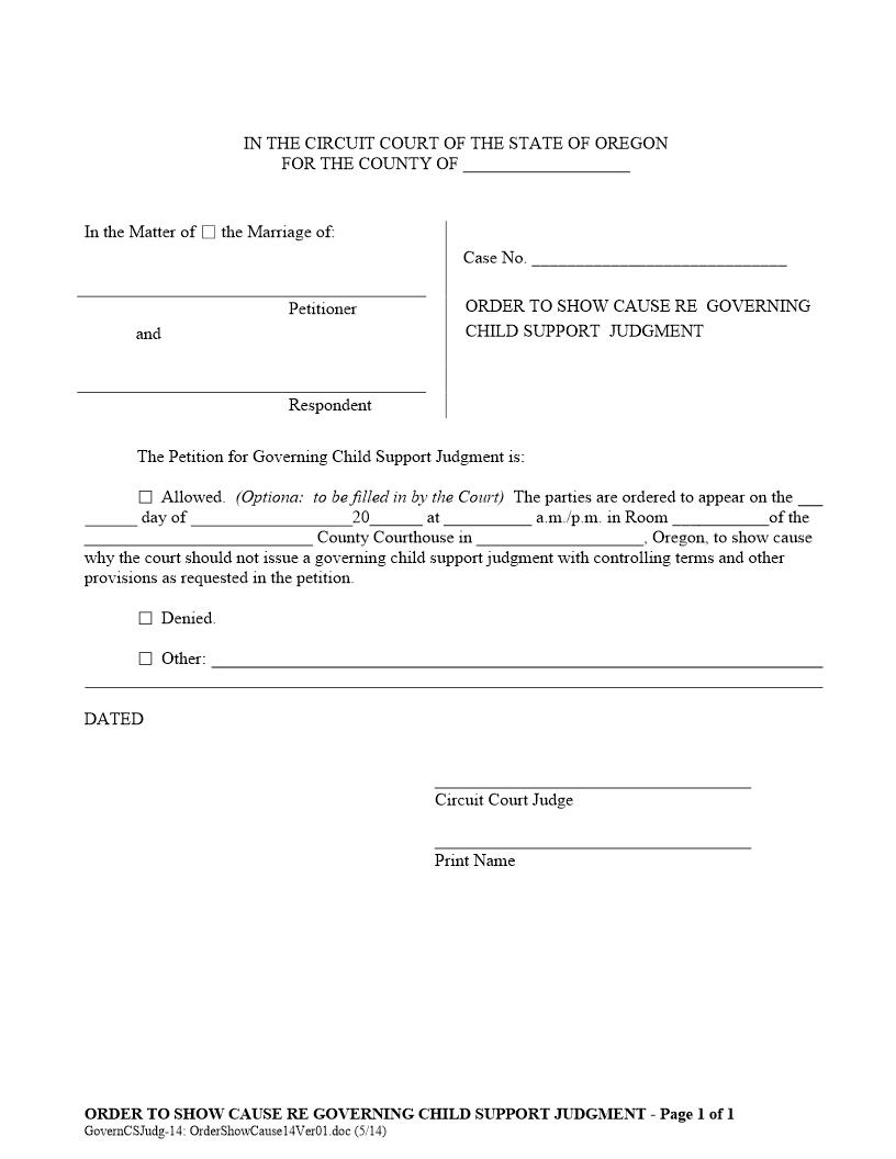 Order To Show Cause Re Governing Child Support | Pdf Fpdf Docx | Oregon