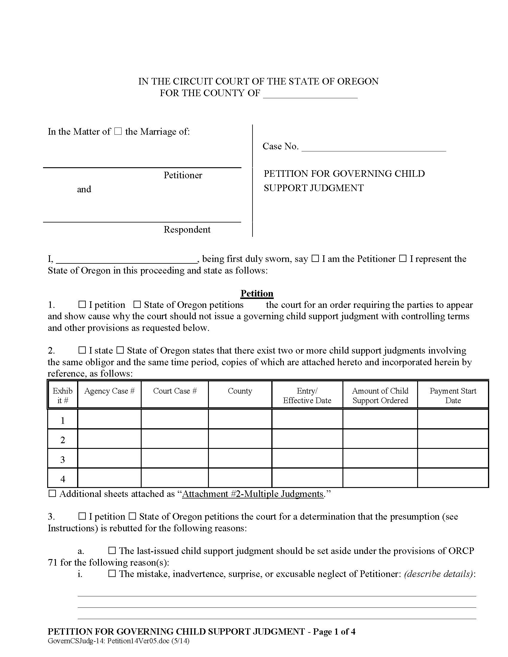 Petition For Governing Child Support Judgment | Pdf Fpdf Docx | Oregon